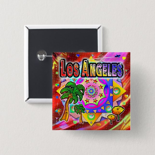 Los Angeles Tropical Friends Button Knapp (Framsida & baksida)