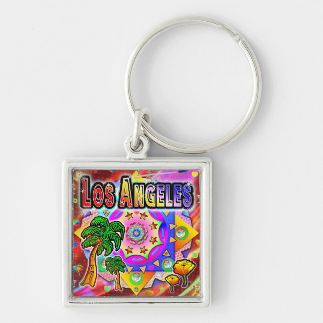 Los Angeles Tropical Vänends Keychain Fyrkantig Silverfärgad Nyckelring (Framsidan)