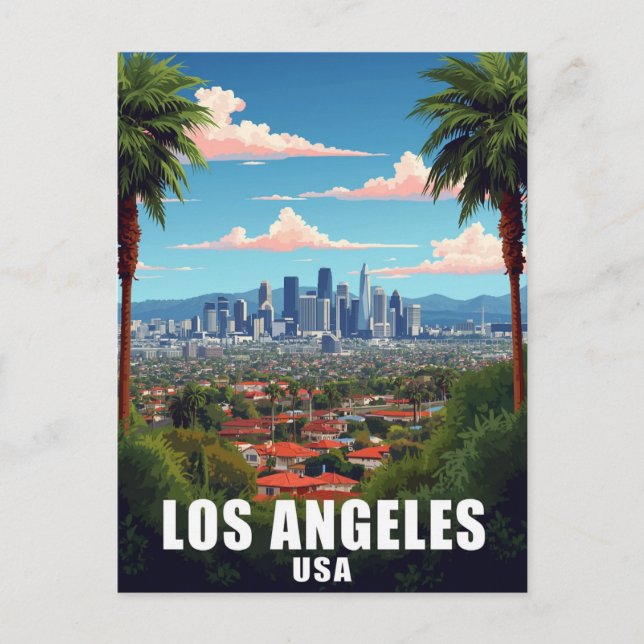 Los Angeles USA Siluett Palmträd Resa Vykort (Framsida)