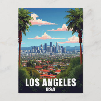 Los Angeles USA Skyline Palm Trees Travel Vykort