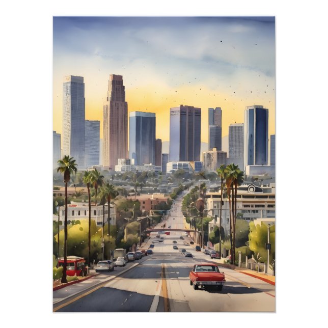 Los Angeles vattenfärgkonst Fototryck (Framsidan)