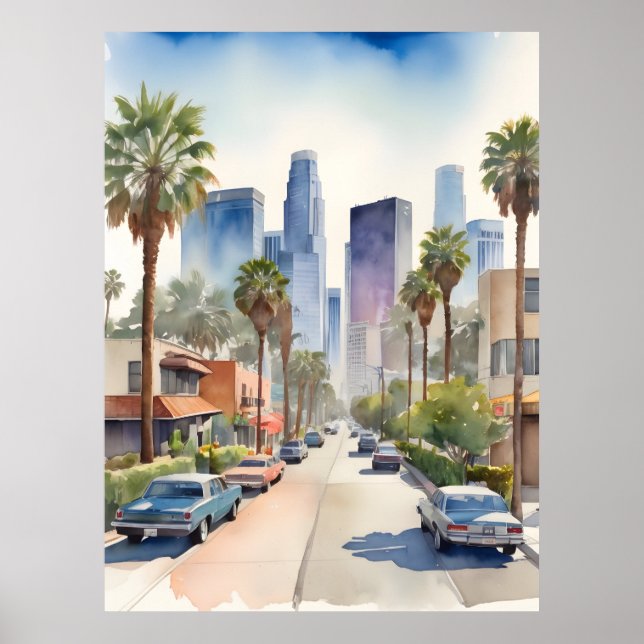 Los Angeles vattenfärgkonst Poster (Framsidan)