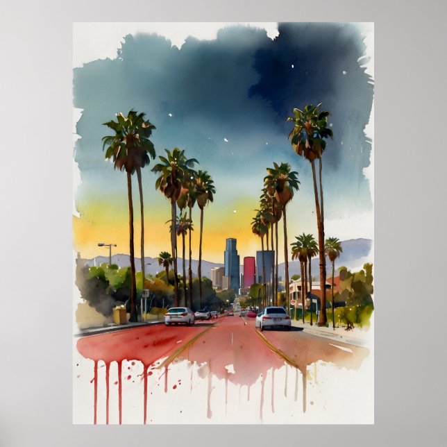 Los Angeles vattenfärgkonst Poster (Framsidan)