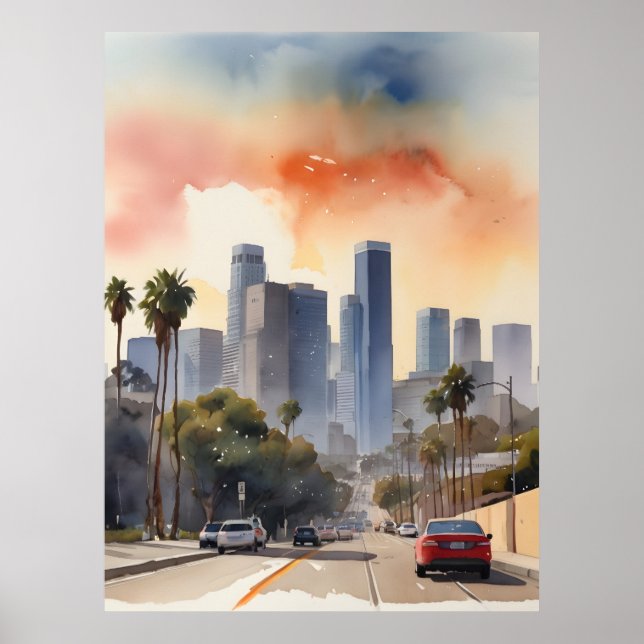 Los Angeles vattenfärgkonst Poster (Framsidan)