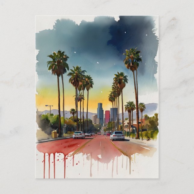 Los Angeles vattenfärgkonst Vykort (Framsida)