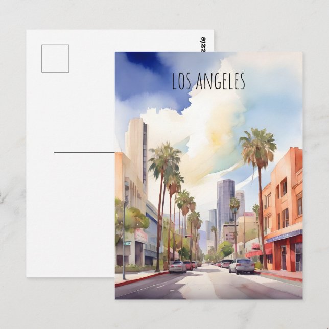 Los Angeles vattenfärgkonst Vykort (Fram/baksida)