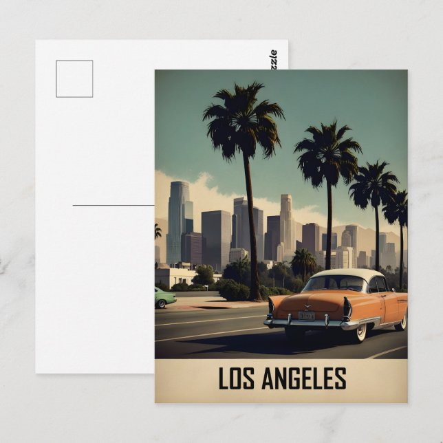 Los Angeles vintage affisch Vykort (Fram/baksida)
