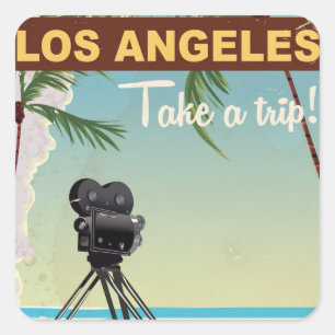 Los angeles vintage kamera strand reseskylt fyrkantigt klistermärke