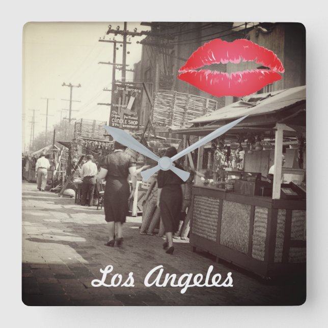 Los Angles California 1935 Olivera Street Photo Fyrkantig Klocka (Framsida)