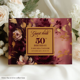 Lös Boho Maroon  Guld-Blommigten 50:e födelsedagen Gästböcker