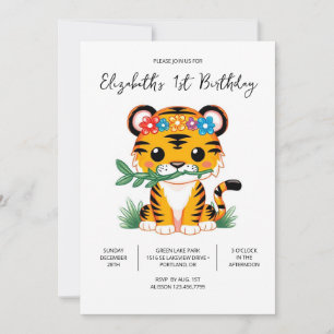 Lös gigantisk tiger 1:a födelsedag digital inbjudningar