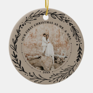 Lös krans. Och mrs First Marry jul Julgransprydnad Keramik