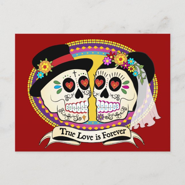 Los Novios Sugar Skull-vykort (engelska) Vykort (Framsida)