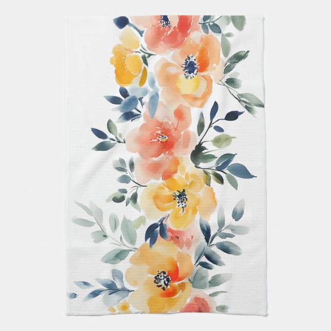 Lösa akvarellblommor eleganta  kökshandduk (Vertikal)