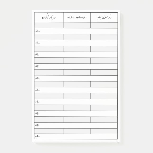 Lösenordspåminnelse efter IT-anteckningar Post-it Block (Framsida)