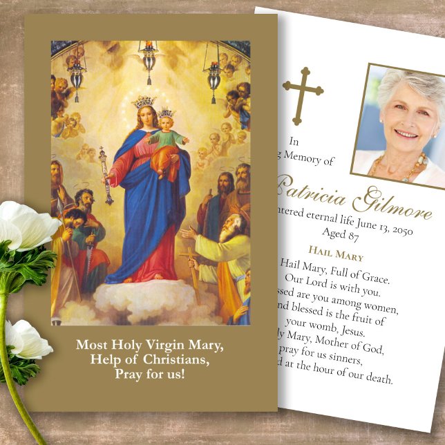 Loss Mary Hjälp till de kristna Prayer Sympathy Ca Visitkort (catholic, religious, celebration of life, in loving memory of, prayer cards for bereavement)