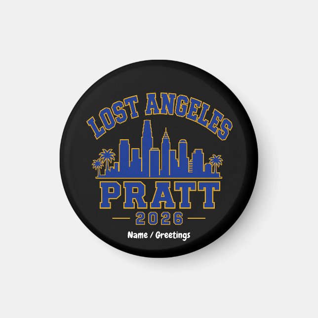 Lost Angeles Pratt 2026 Siluett Varsity Retro Blå Magnet (Framsidan)