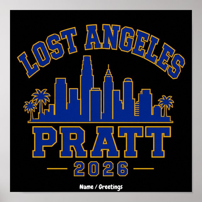 Lost Angeles Pratt 2026 Siluett Varsity Retro Blå Poster (Framsidan)