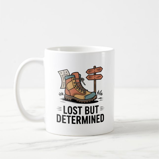 Lost But Determined – Motivational Gift for Hikers Kaffemugg (Vänster)