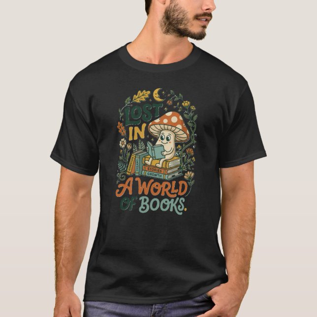 Lost In A World Of Books T-Shirt – Cozy Reading  (Framsida)