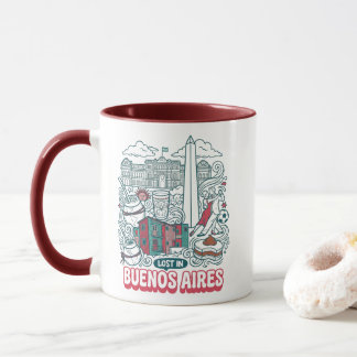 Lost in Buenos Aires Retro Doodle Travel Mugg