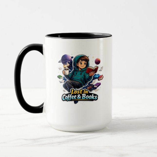 Lost in Coffee & Books – Book Lover Gift Mugg (Vänster)