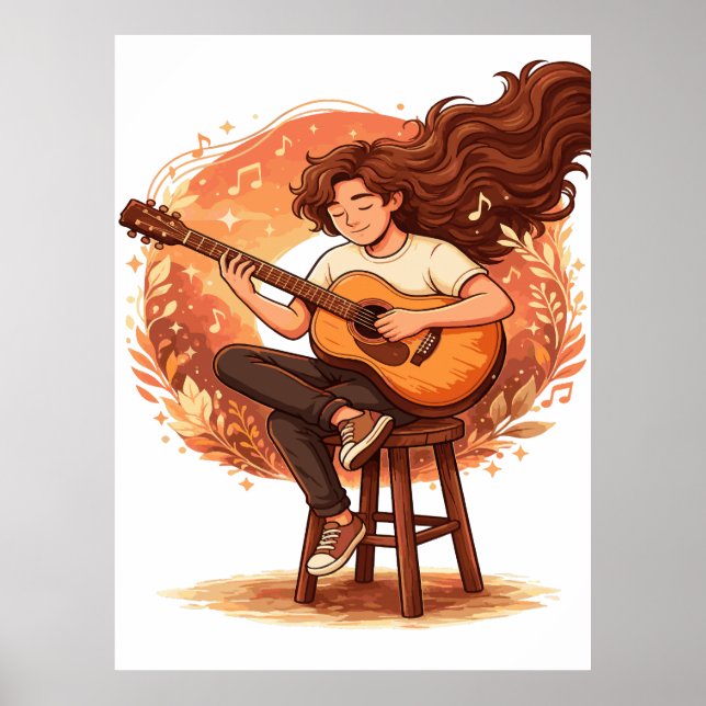 Lost In The Music Cozy Guitar Player Aesthetic Ill Poster (Framsidan)
