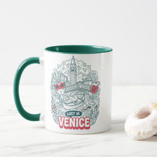 Lost in Venice Retro Doodle Travel Mugg