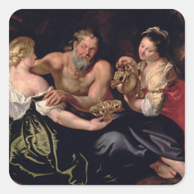 Lot och hans dotter fyrkantigt klistermärke (Framsida)