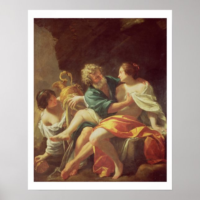 Lot och hans döttrar, c.1630 (olja på arbetsyta) poster (Framsidan)