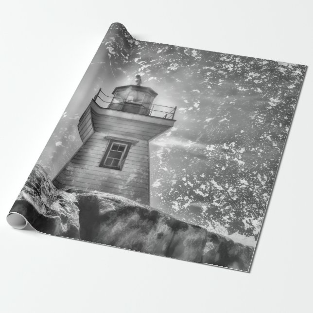 Lothetshavet Nautical Black and White Coastal Presentpapper (Utrullad)