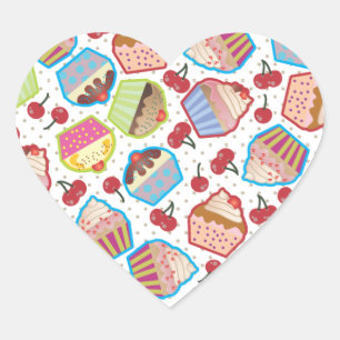 Lotsa-Muffinsar i Cherries Heart Sticker Hjärtformat Klistermärke