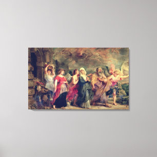 Lott familj som lämnar Sodom, 1625 (olja på pane Canvastryck