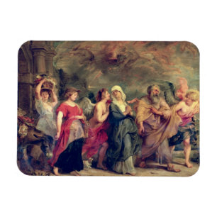 Lott familj som lämnar Sodom, 1625 (olja på pane Magnet