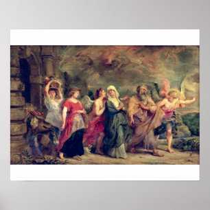 Lott familj som lämnar Sodom, 1625 (olja på panel) Poster