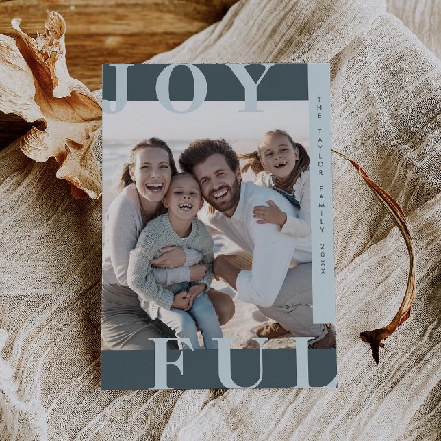 LOTTIE Blue Glatt Modern Family Photo-jul Julkort (LOTTIE Blue Joyful Modern Family Photo Christmas Holiday Card)