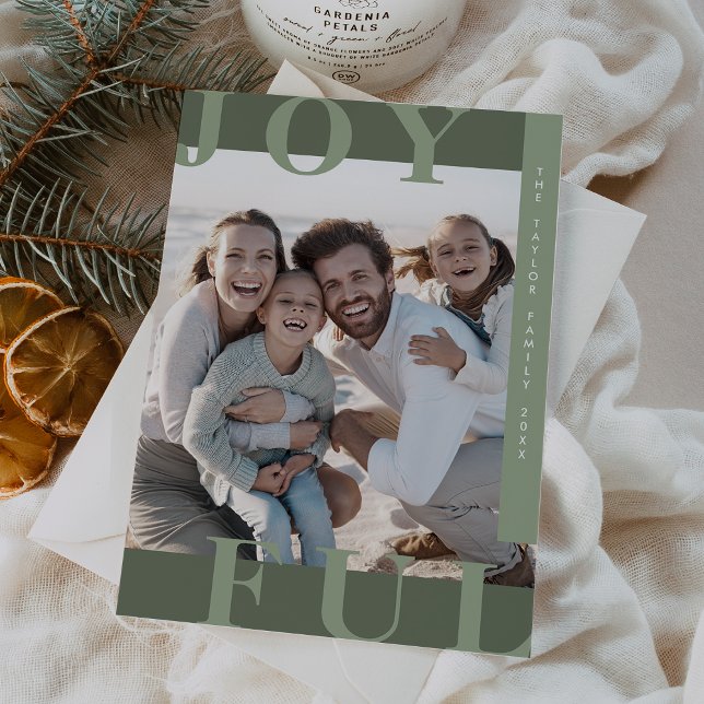 LOTTIE Grönt Glatt Modern Family Photo-jul Julkort (LOTTIE Green Joyful Modern Family Photo Christmas Holiday Card)
