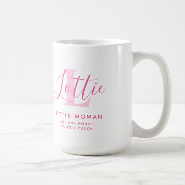 Lottie namn, mening och rosa i monogram kaffemugg (Höger)