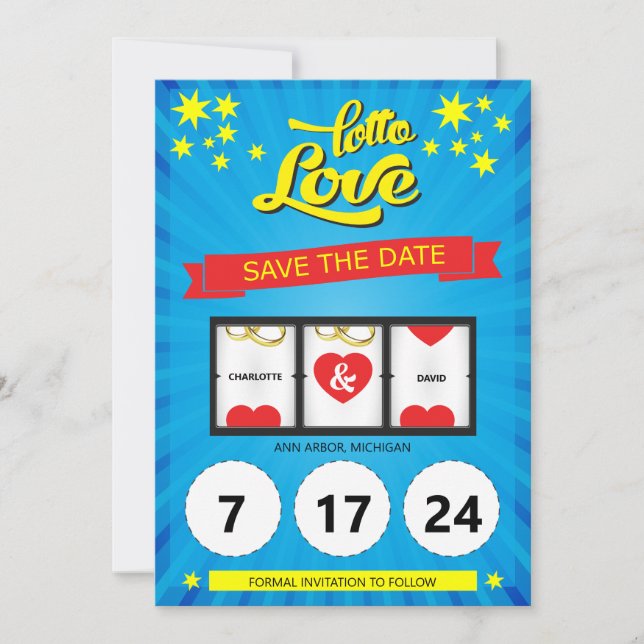 Lotto Love Save the Date Bröllopsinbjudan Spara Datumet (Framsida)