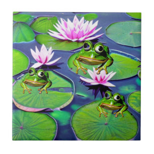 Lotus and Lily Pad Frogs Kakelplatta