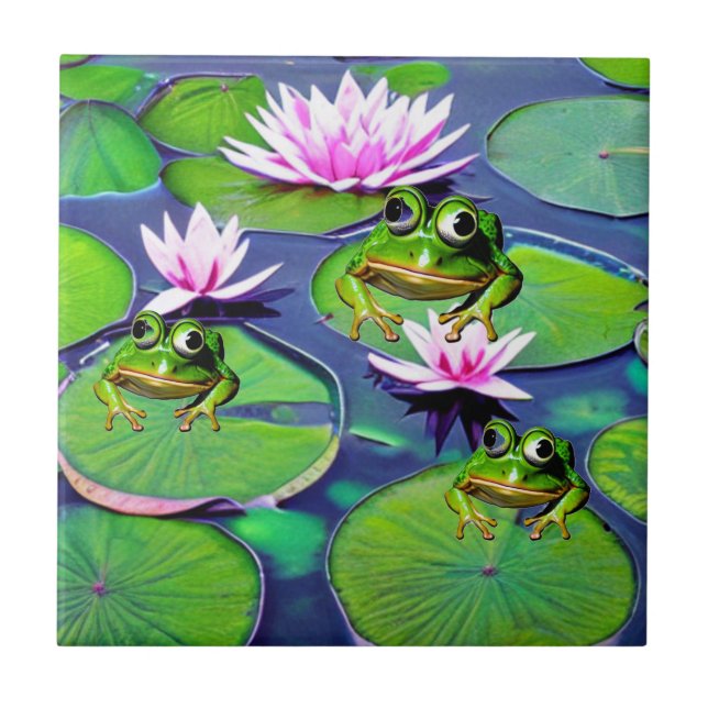 Lotus and Lily Pad Frogs Kakelplatta (Framsidan)