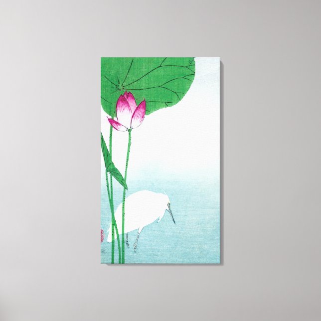 Lotus and White Heron, Koson, Ukiyo-e Canvastryck (Framsida)