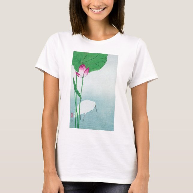 Lotus and White Heron, Koson, Ukiyo-e T Shirt (Framsida)