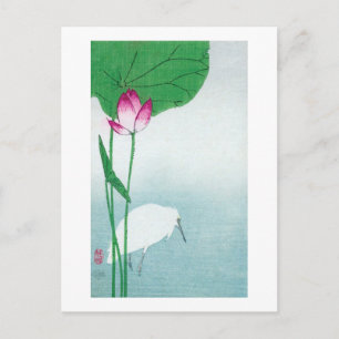 Lotus and White Heron, Koson, Ukiyo-e Vykort
