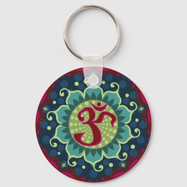 Lotus Aum - OM - Red, Blue and Teal Gift Nyckelrin Nyckelring (Framsida)