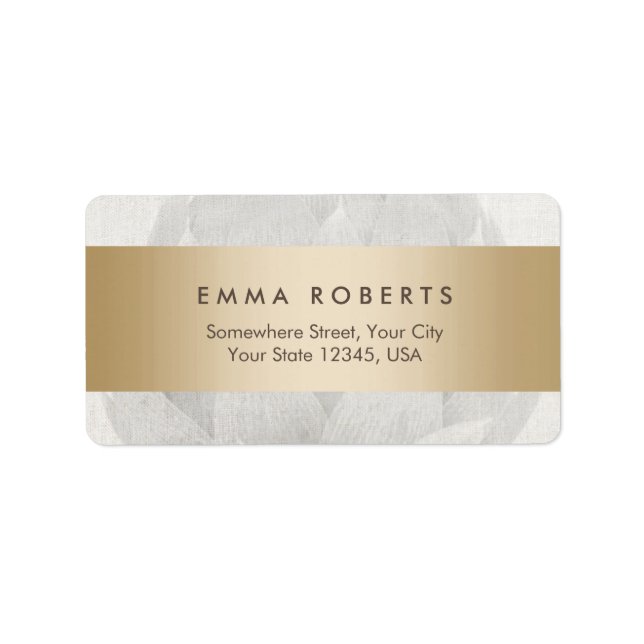Lotus Background Guld Stripe Elegant Linen Adressetikett (Framsidan)