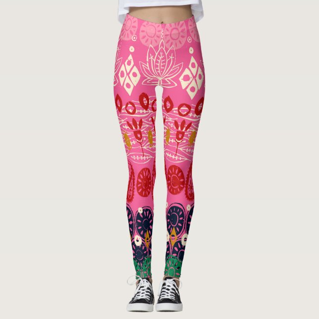 Lotus Block rosa Leggings (Framsida)