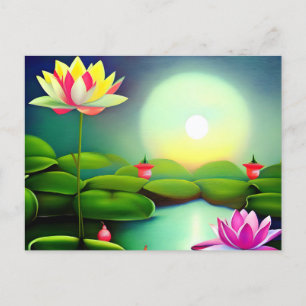 Lotus blomma i en damm vykort