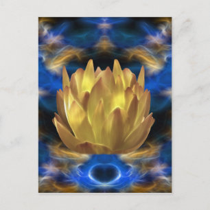 Lotus-blomma och reflexer från guld vykort