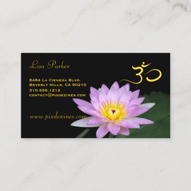 Lotus blomma, Om yoga, friskare Visitkort (Framsida)